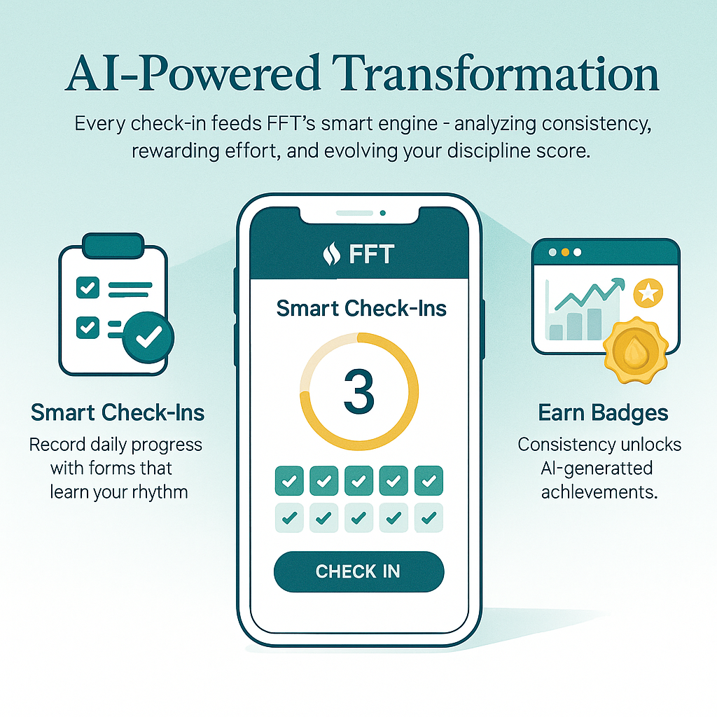 AI-Powered Transformation — Smart Check-Ins, Progress Analytics, Earn Badges