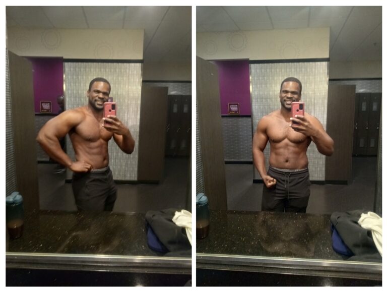 Week 17 physique update showing muscular progress, oblique definition, and upper ab conditioning during the Discipline Protocol transformation program.