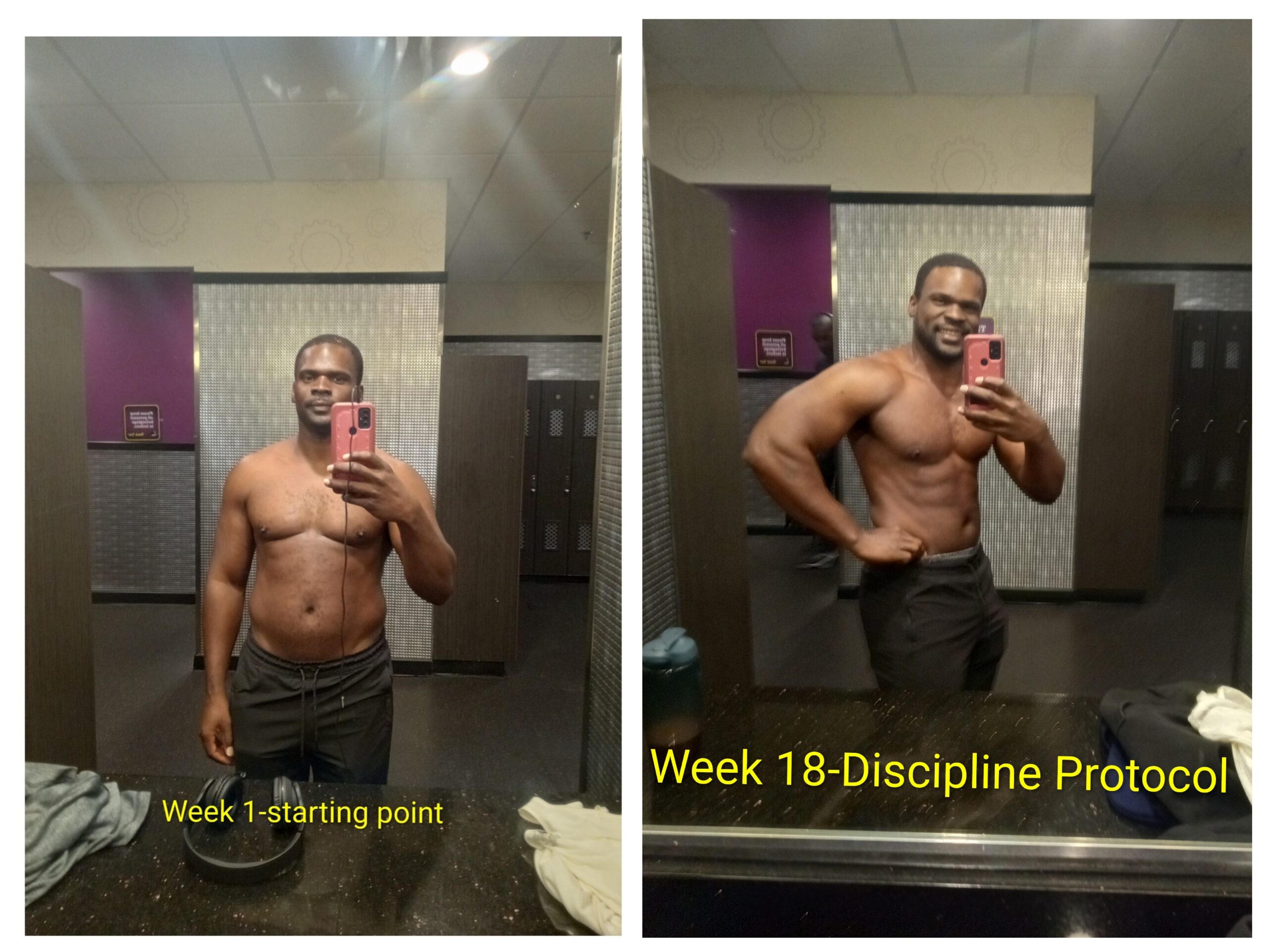 fit and free token week 18 transformation showing Week 1 starting point compared to Week 18 Discipline Protocol progress