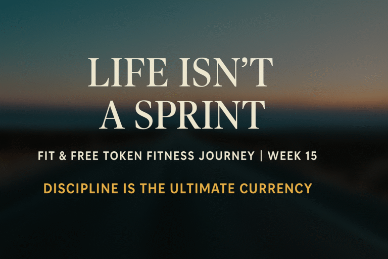 Fit and Free Token Fitness Journey Week 15 featured image — “Life Isn’t a Sprint” motivational design.